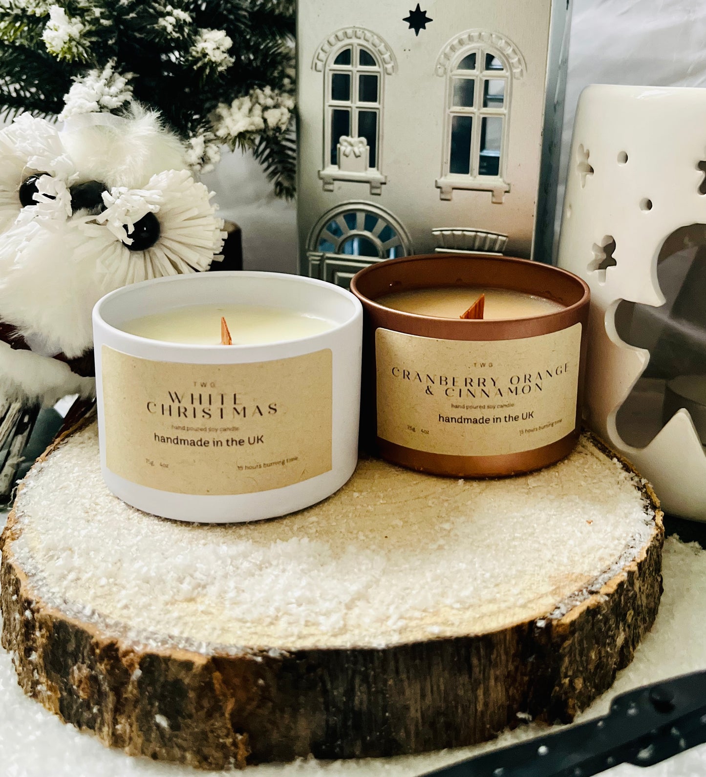 Cranberry , Cinnamon & Orange & White Christmas Candle Tins