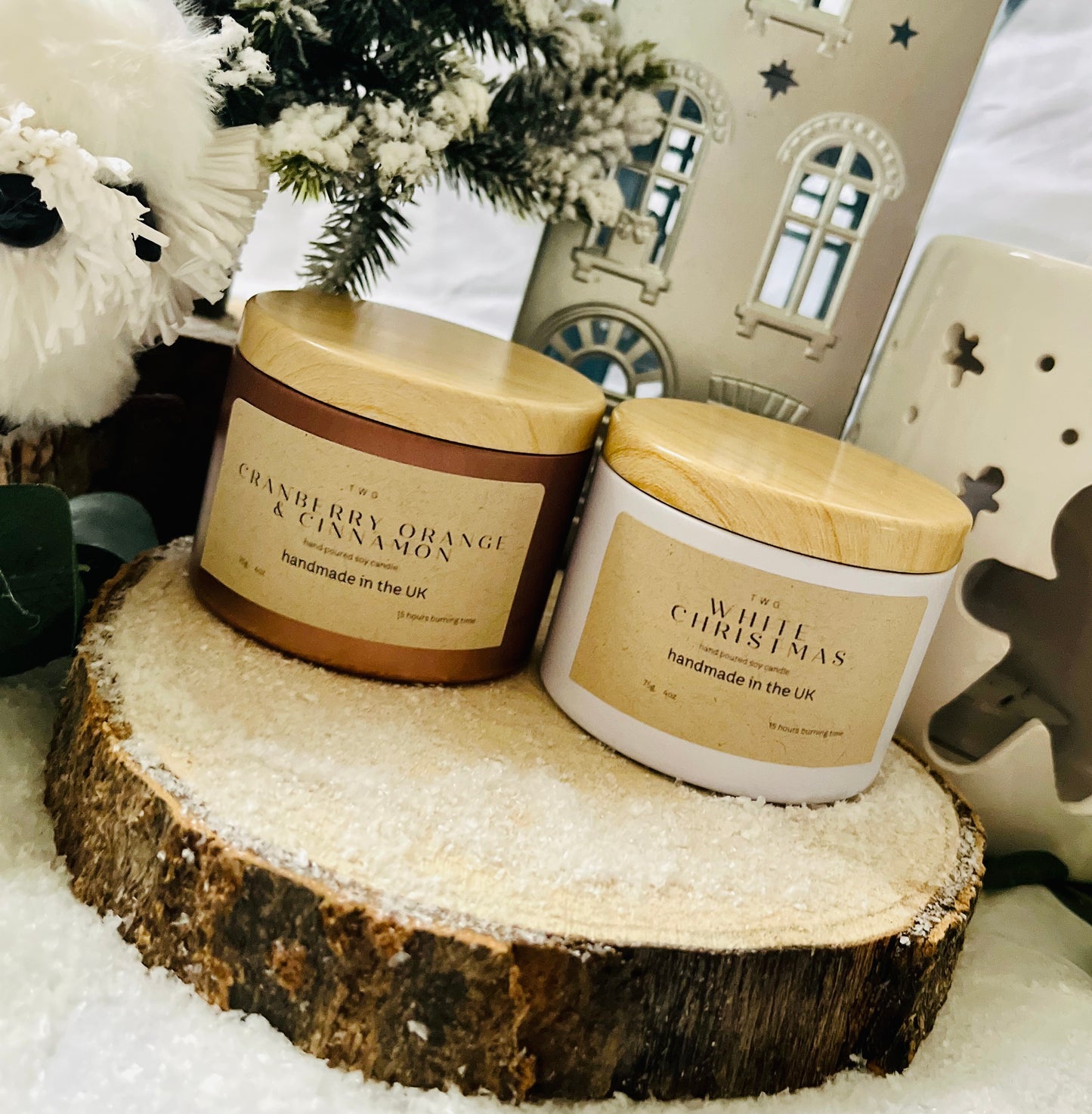 Cranberry , Cinnamon & Orange & White Christmas Candle Tins