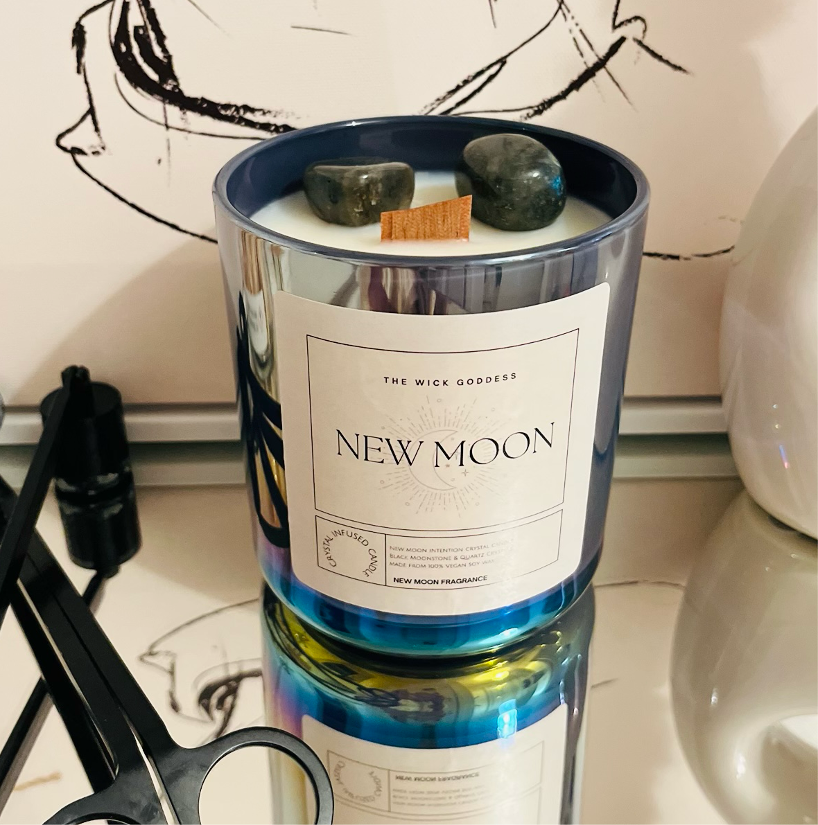 New Moon Crystal Candle